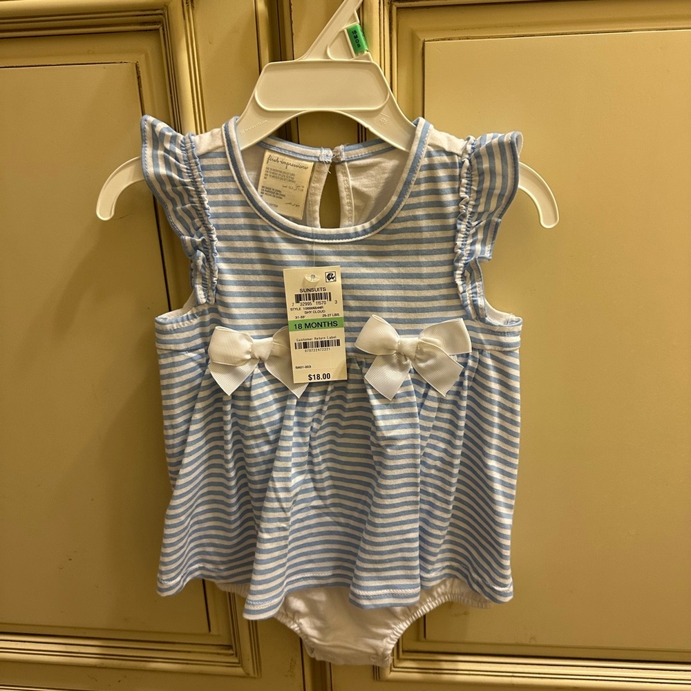 First Impressions Blue and White Baby Romper